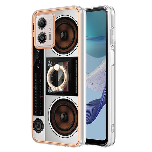 YB IMD Series-20 Style D 2.0mm TPU Electroplated Case for Motorola Moto G53 5G / G23 4G / G13 4G , Ring Kickstand IMD Phone Cover - Radio