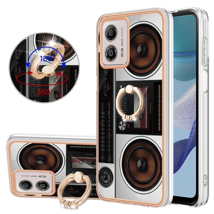 YB IMD Series-20 Style D 2.0mm TPU Electroplated Case for Motorola Moto G53 5G / G23 4G / G13 4G , Ring Kickstand IMD Phone Cover - Radio
