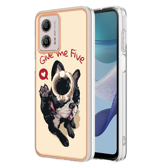 YB IMD Series-20 Style D 2.0mm TPU Electroplated Case for Motorola Moto G53 5G / G23 4G / G13 4G , Ring Kickstand IMD Phone Cover - Dog