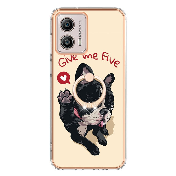 YB IMD Series-20 Style D 2.0mm TPU Electroplated Case for Motorola Moto G53 5G / G23 4G / G13 4G , Ring Kickstand IMD Phone Cover - Dog