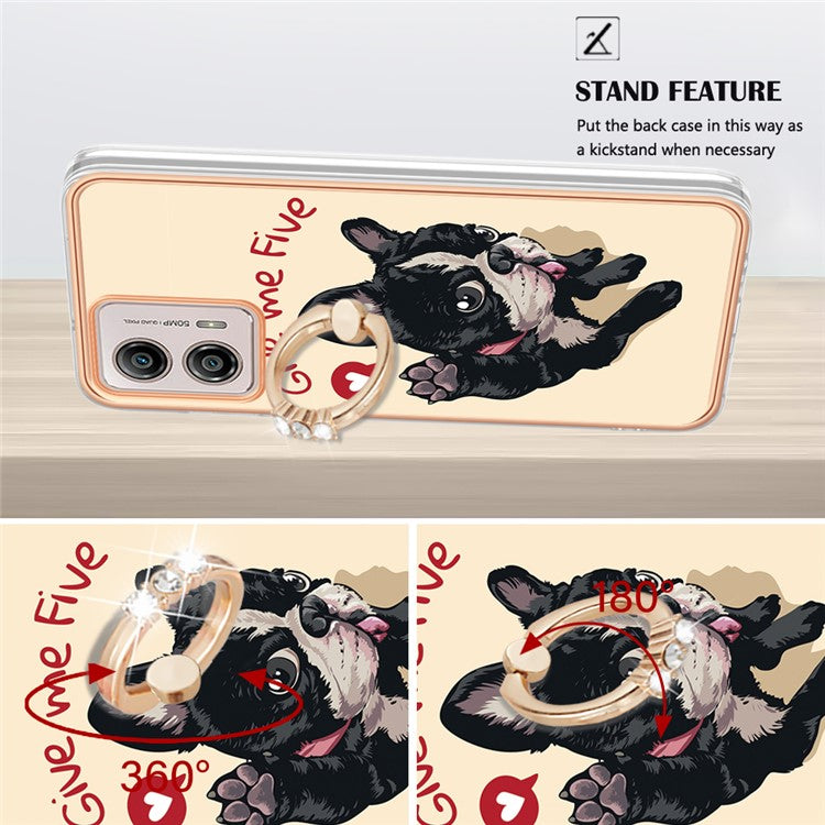 YB IMD Series-20 Style D 2.0mm TPU Electroplated Case for Motorola Moto G53 5G / G23 4G / G13 4G , Ring Kickstand IMD Phone Cover - Dog