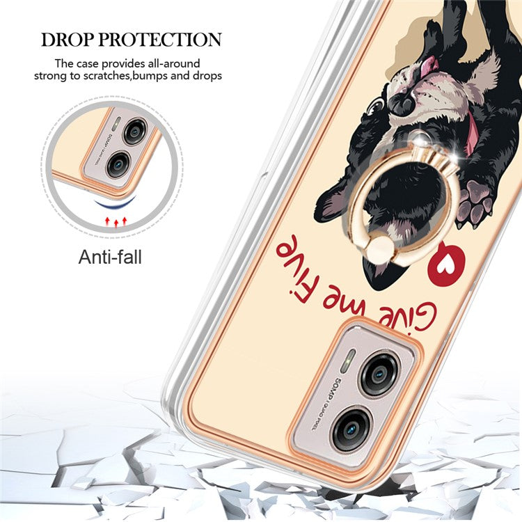 YB IMD Series-20 Style D 2.0mm TPU Electroplated Case for Motorola Moto G53 5G / G23 4G / G13 4G , Ring Kickstand IMD Phone Cover - Dog