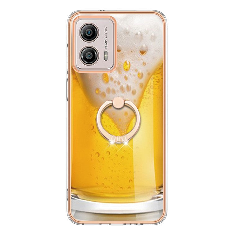 YB IMD Series-20 Style D 2.0mm TPU Electroplated Case for Motorola Moto G53 5G / G23 4G / G13 4G , Ring Kickstand IMD Phone Cover - Beer
