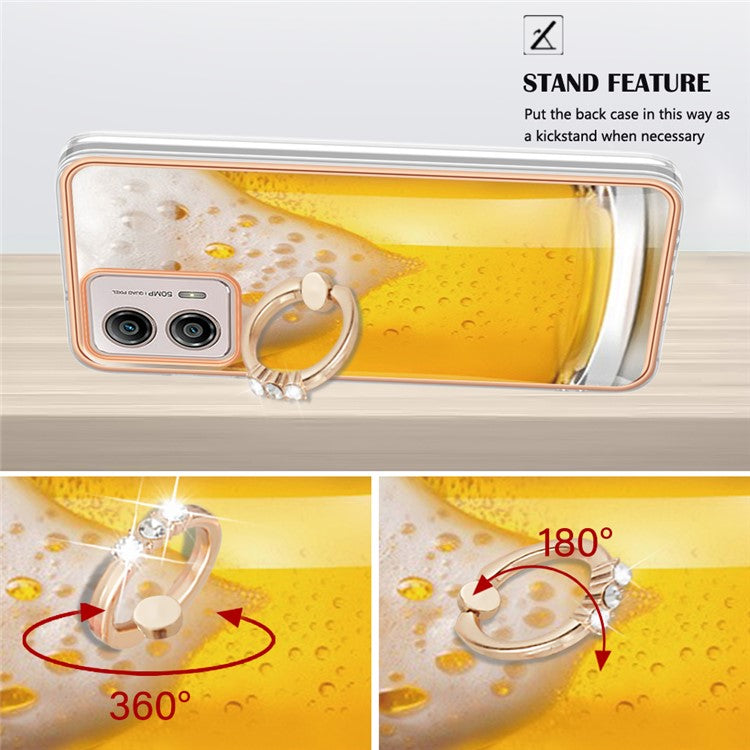 YB IMD Series-20 Style D 2.0mm TPU Electroplated Case for Motorola Moto G53 5G / G23 4G / G13 4G , Ring Kickstand IMD Phone Cover - Beer