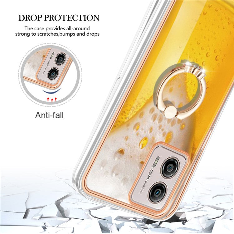 YB IMD Series-20 Style D 2.0mm TPU Electroplated Case for Motorola Moto G53 5G / G23 4G / G13 4G , Ring Kickstand IMD Phone Cover - Beer