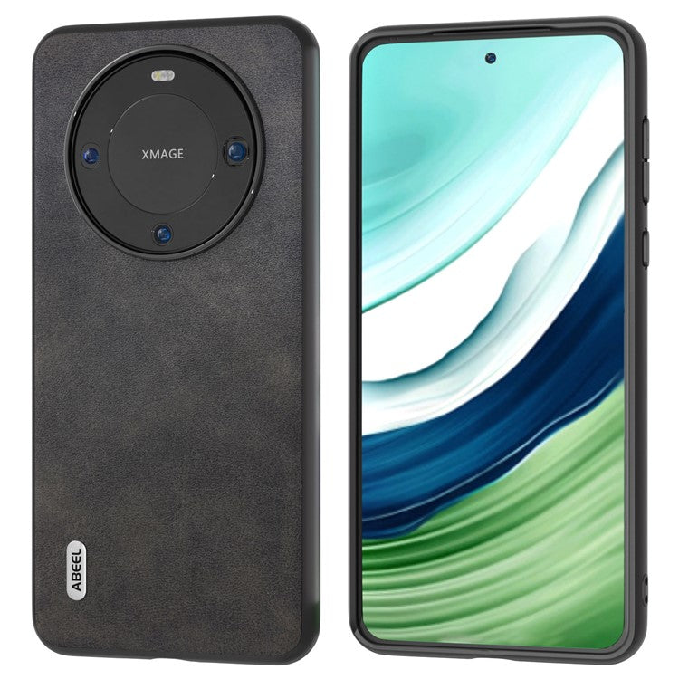 ABEEL Phone Case for Huawei Mate 60 , Cowhide Texture PU Leather Coated TPU+PC Cover - Black