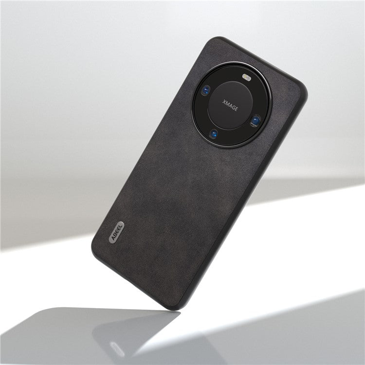 ABEEL Phone Case for Huawei Mate 60 , Cowhide Texture PU Leather Coated TPU+PC Cover - Black