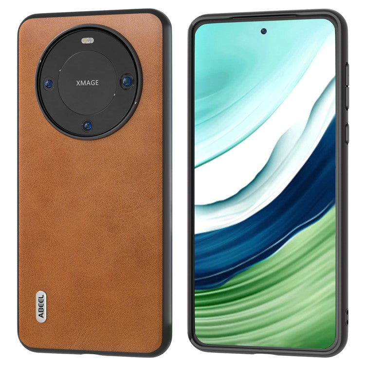ABEEL Phone Case for Huawei Mate 60 , Cowhide Texture PU Leather Coated TPU+PC Cover - Brown