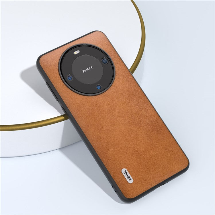 ABEEL Phone Case for Huawei Mate 60 , Cowhide Texture PU Leather Coated TPU+PC Cover - Brown