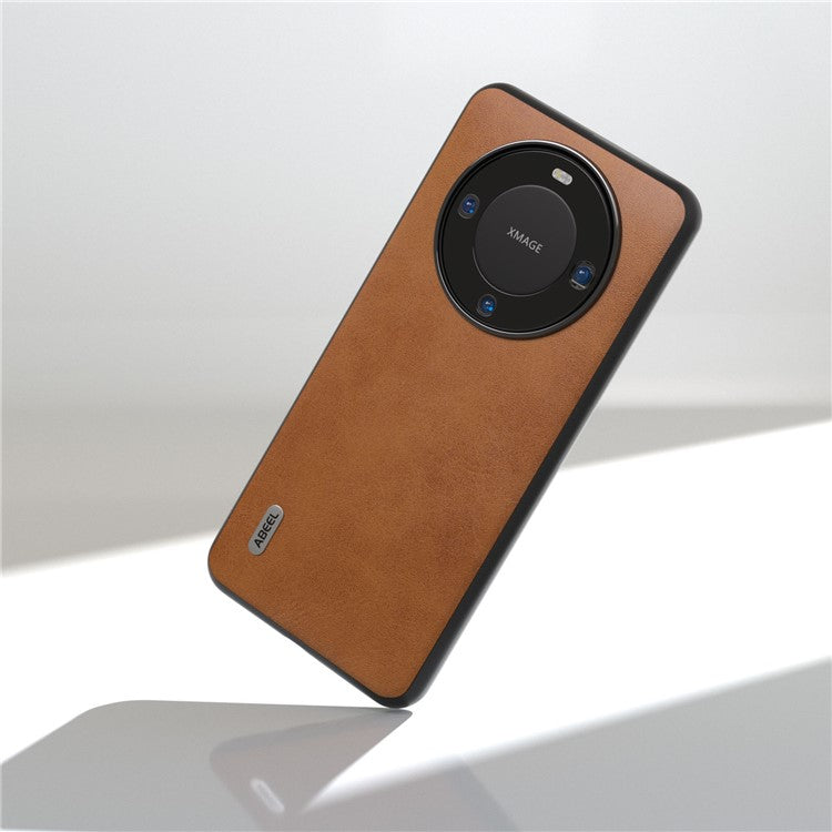 ABEEL Phone Case for Huawei Mate 60 , Cowhide Texture PU Leather Coated TPU+PC Cover - Brown