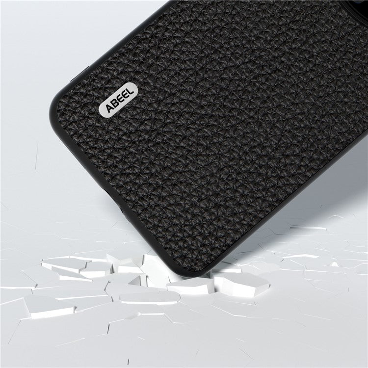ABEEL Litchi Texture Phone Case for Huawei Mate 60 , Cowhide Leather Coated PC+TPU Phone Cover - Black