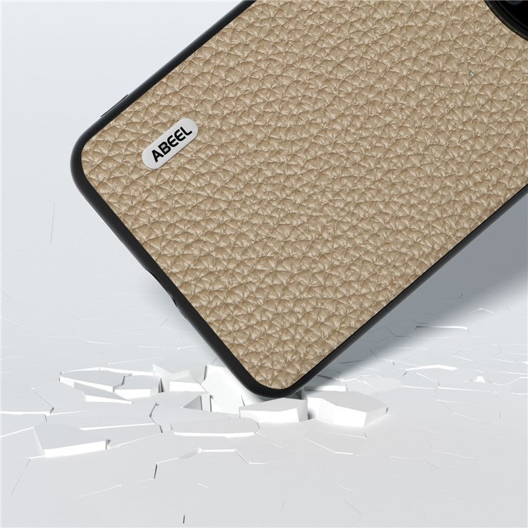 ABEEL Litchi Texture Phone Case for Huawei Mate 60 , Cowhide Leather Coated PC+TPU Phone Cover - Khaki