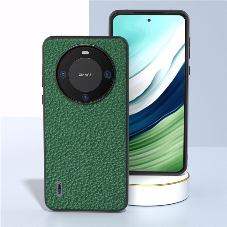 ABEEL Litchi Texture Phone Case for Huawei Mate 60 , Cowhide Leather Coated PC+TPU Phone Cover - Green