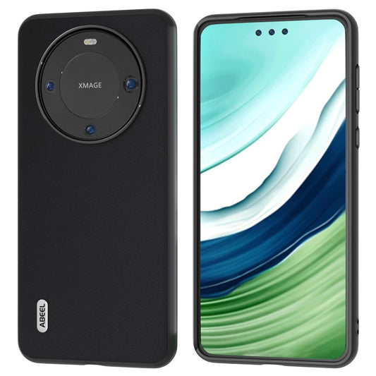 ABEEL Silky Feeling Phone Case for Huawei Mate 60 Pro , Cowhide Leather Coated PC+TPU Phone Cover - Black