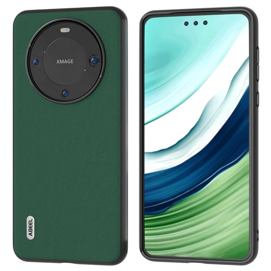 ABEEL Silky Feeling Phone Case for Huawei Mate 60 Pro , Cowhide Leather Coated PC+TPU Phone Cover - Green