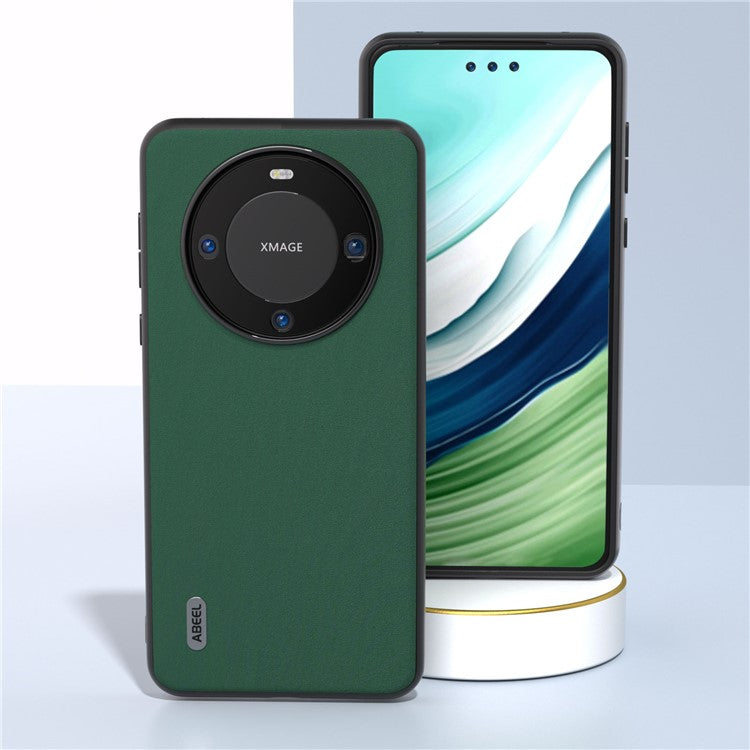 ABEEL Silky Feeling Phone Case for Huawei Mate 60 Pro , Cowhide Leather Coated PC+TPU Phone Cover - Green