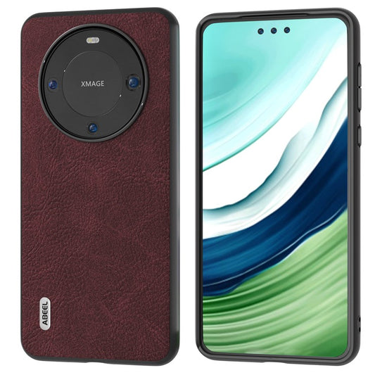 ABEEL For Huawei Mate 60 Pro Leather Coated PC+TPU Case Litchi Texture Phone Back Cover - Purplish Red