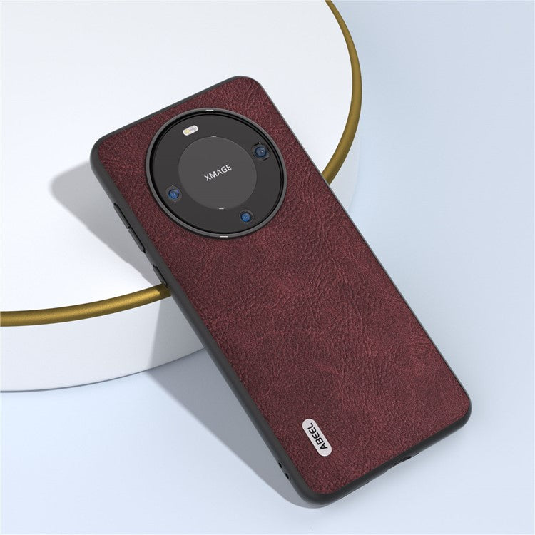 ABEEL For Huawei Mate 60 Pro Leather Coated PC+TPU Case Litchi Texture Phone Back Cover - Purplish Red