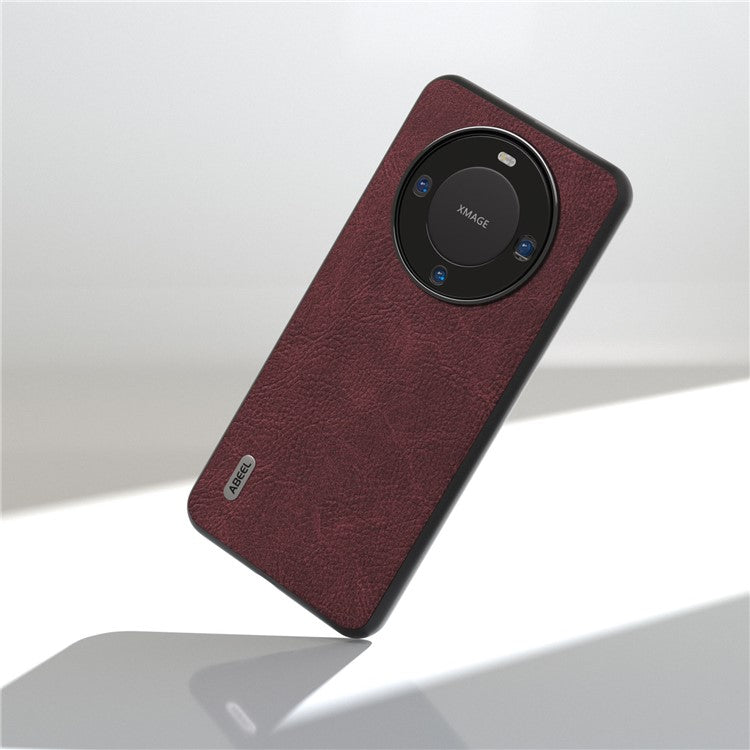ABEEL For Huawei Mate 60 Pro Leather Coated PC+TPU Case Litchi Texture Phone Back Cover - Purplish Red