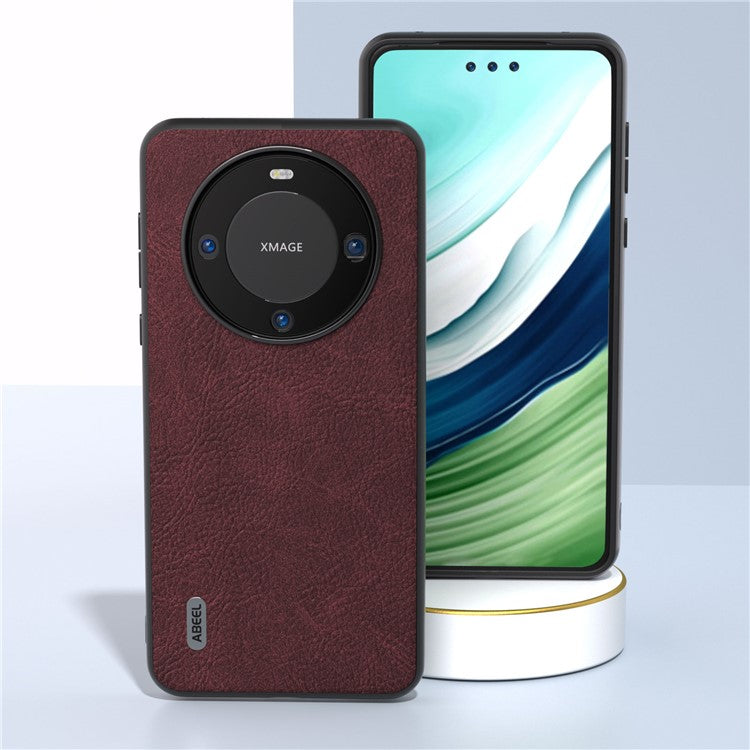 ABEEL For Huawei Mate 60 Pro Leather Coated PC+TPU Case Litchi Texture Phone Back Cover - Purplish Red
