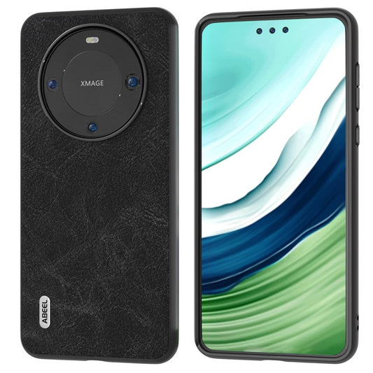 ABEEL For Huawei Mate 60 Pro Leather Coated PC+TPU Case Litchi Texture Phone Back Cover - Black