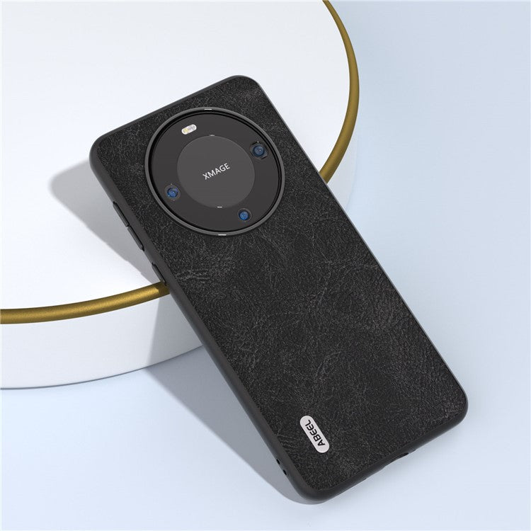 ABEEL For Huawei Mate 60 Pro Leather Coated PC+TPU Case Litchi Texture Phone Back Cover - Black