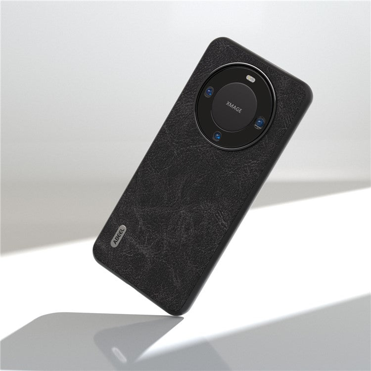 ABEEL For Huawei Mate 60 Pro Leather Coated PC+TPU Case Litchi Texture Phone Back Cover - Black
