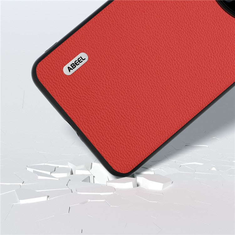 ABEEL For Huawei Mate 60 Pro Genuine Cow Leather Coating Phone Cover Litchi Texture PC+TPU Case - Red