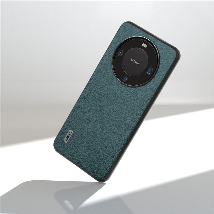 ABEEL For Huawei Mate 60 Pro Genuine Cow Leather Coating Phone Cover Litchi Texture PC+TPU Case - Midnight Green