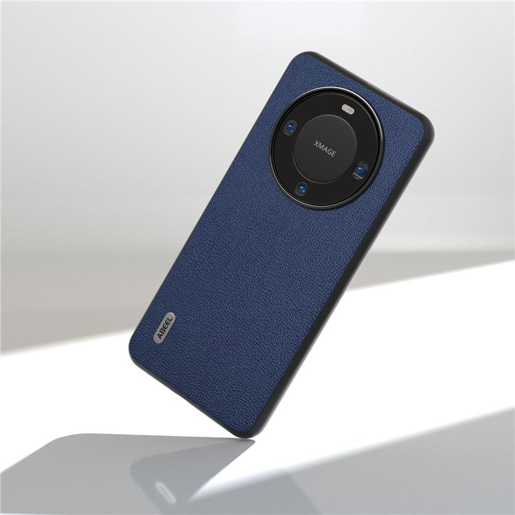 ABEEL For Huawei Mate 60 Pro Genuine Cow Leather Coating Phone Cover Litchi Texture PC+TPU Case - Blue