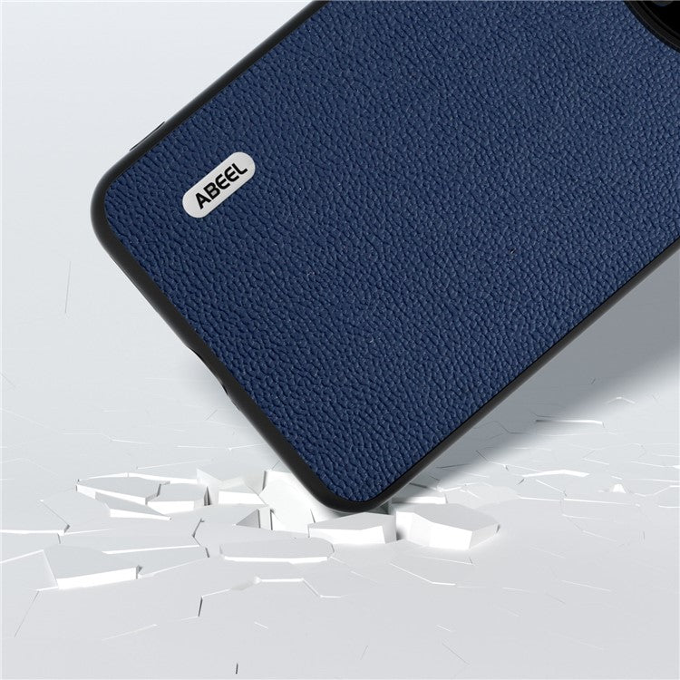 ABEEL For Huawei Mate 60 Pro Genuine Cow Leather Coating Phone Cover Litchi Texture PC+TPU Case - Blue
