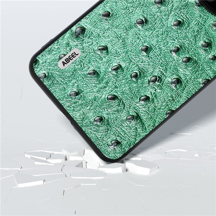 ABEEL Ostrich Texture Phone Case for Huawei Mate 60 Pro Genuine Cow Leather Coated PC+TPU Cover - Green