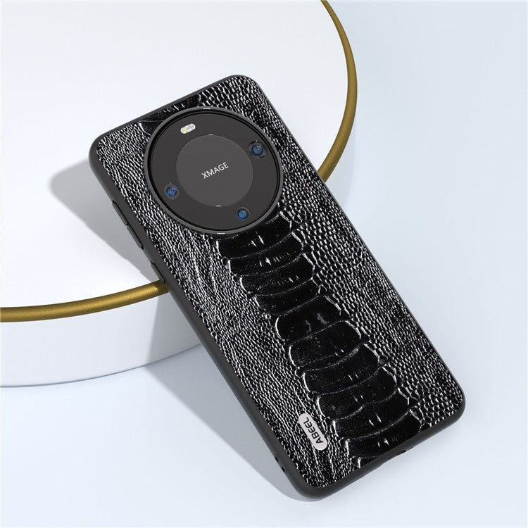 ABEEL For Huawei Mate 60 Pro Crocodile Texture Phone Cover Genuine Cow Leather+PC+TPU Phone Case - Black