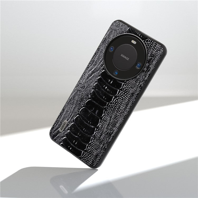 ABEEL For Huawei Mate 60 Pro Crocodile Texture Phone Cover Genuine Cow Leather+PC+TPU Phone Case - Black