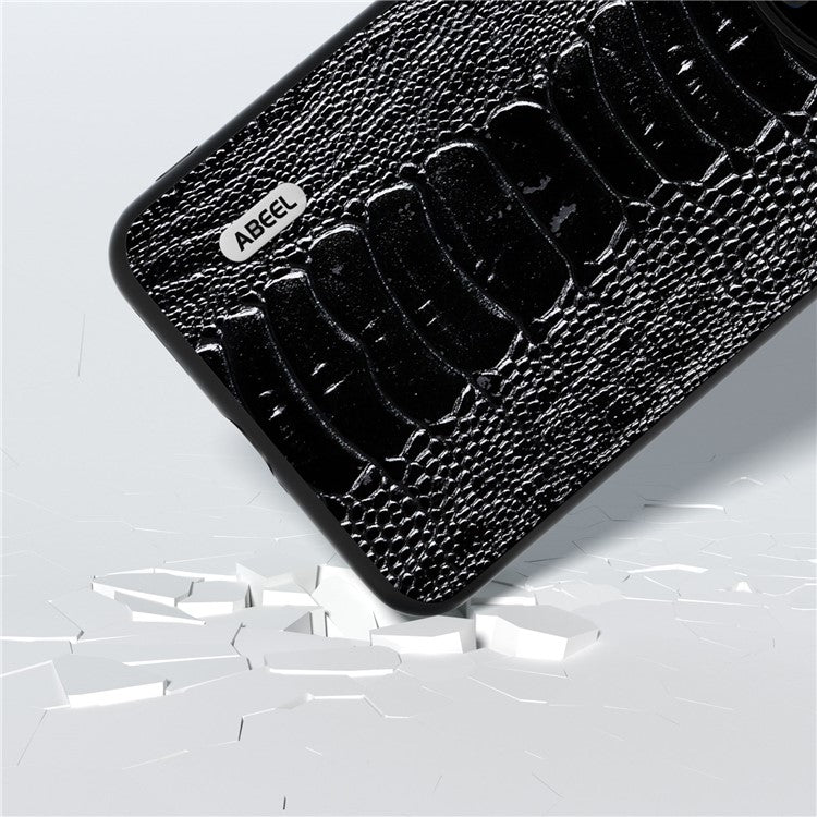 ABEEL For Huawei Mate 60 Pro Crocodile Texture Phone Cover Genuine Cow Leather+PC+TPU Phone Case - Black