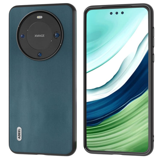 ABEEL Phone Case for Huawei Mate 60 Pro , Nappa Texture Genuine Cow Leather Coated PC+TPU Cover - Green