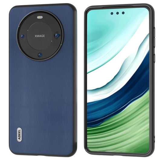 ABEEL Phone Case for Huawei Mate 60 Pro , Nappa Texture Genuine Cow Leather Coated PC+TPU Cover - Blue