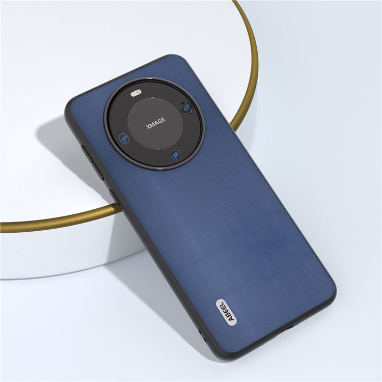 ABEEL Phone Case for Huawei Mate 60 Pro , Nappa Texture Genuine Cow Leather Coated PC+TPU Cover - Blue