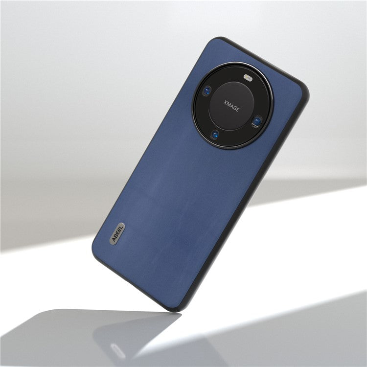 ABEEL Phone Case for Huawei Mate 60 Pro , Nappa Texture Genuine Cow Leather Coated PC+TPU Cover - Blue