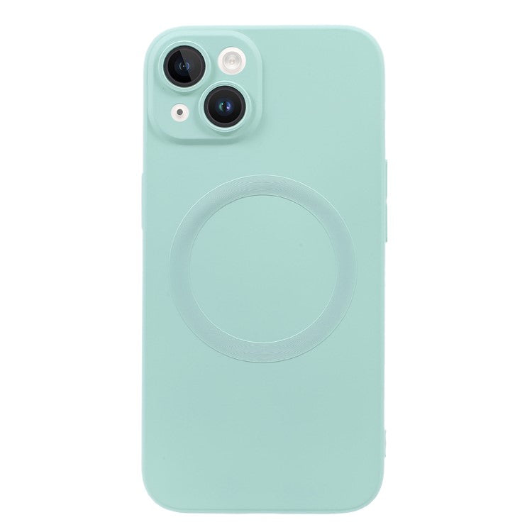 Magnetic Case for iPhone 14 Compatible with MagSafe Soft Liquid Silicone Shockproof Phone Cover with Lens Protector - Mint Green