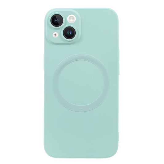Magnetic Case for iPhone 14 Compatible with MagSafe Soft Liquid Silicone Shockproof Phone Cover with Lens Protector - Mint Green