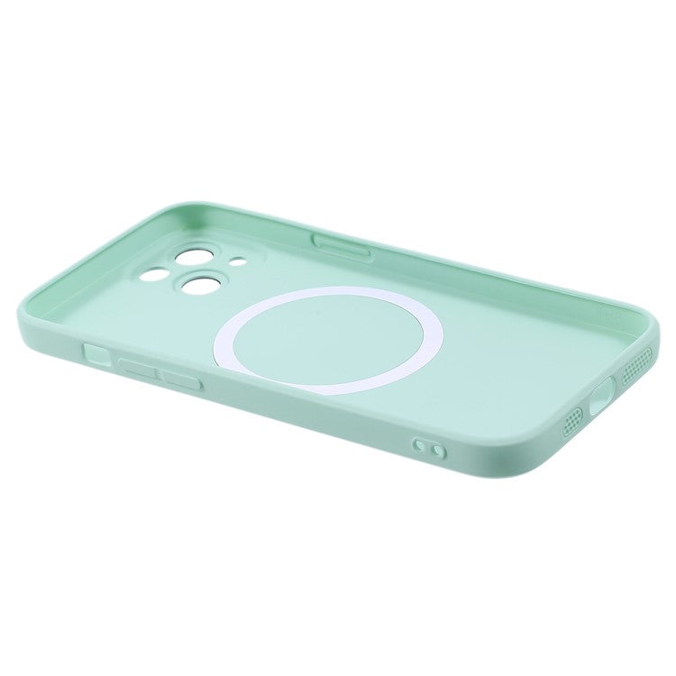 Magnetic Case for iPhone 14 Compatible with MagSafe Soft Liquid Silicone Shockproof Phone Cover with Lens Protector - Mint Green