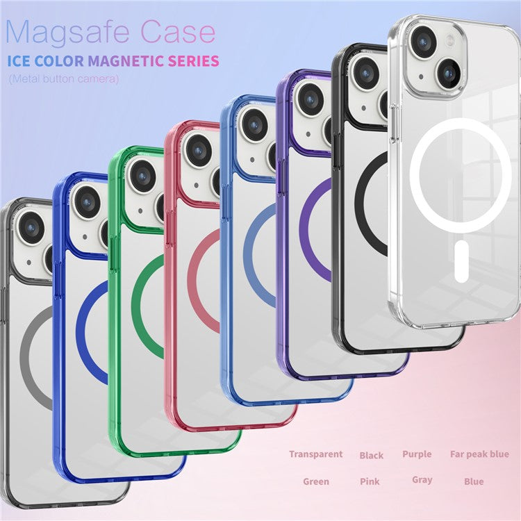 Magnetic Case Compatible with MagSafe for iPhone 14 / 13 , Transparent PC + TPU Phone Back Cover - Grey