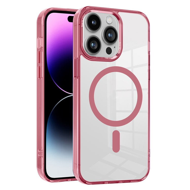 PC + TPU Magnetic Phone Case for iPhone 14 Pro , Transparent Phone Cover Compatible with MagSafe - Pink