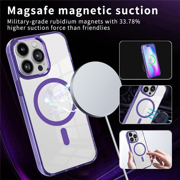 PC + TPU Magnetic Phone Case for iPhone 14 Pro , Transparent Phone Cover Compatible with MagSafe - Pink