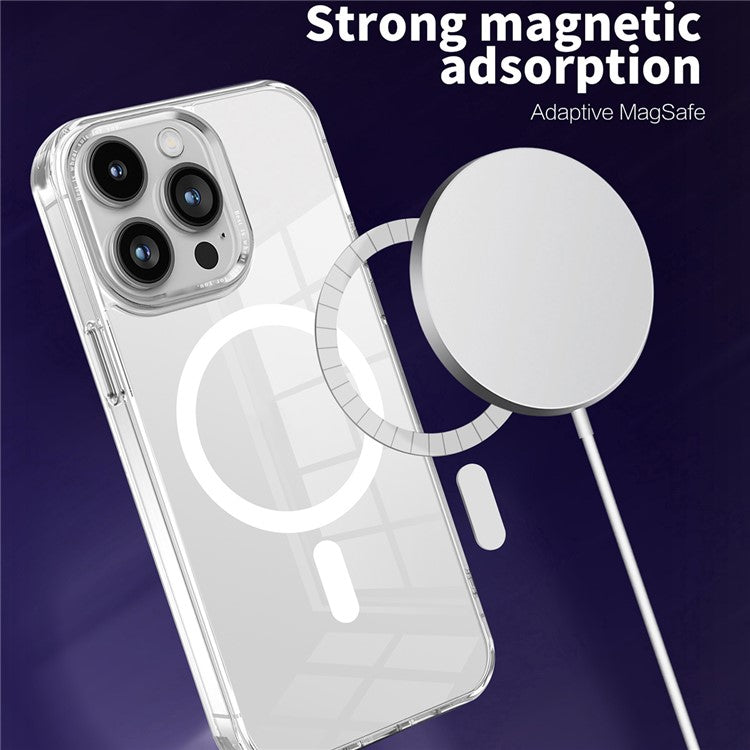 PC + TPU Magnetic Phone Case for iPhone 14 Pro , Transparent Phone Cover Compatible with MagSafe - Pink