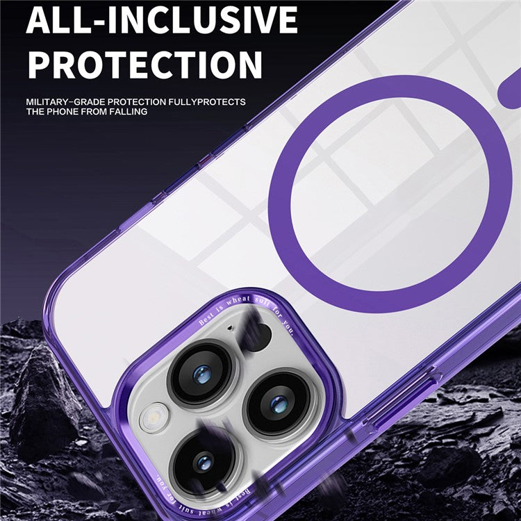 PC + TPU Magnetic Phone Case for iPhone 14 Pro , Transparent Phone Cover Compatible with MagSafe - Pink