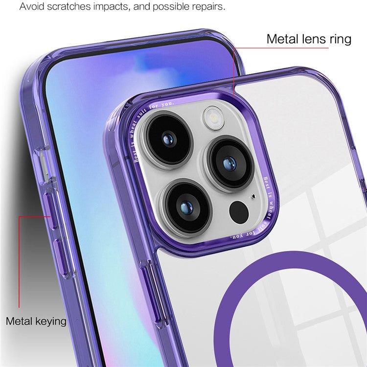 PC + TPU Magnetic Phone Case for iPhone 14 Pro , Transparent Phone Cover Compatible with MagSafe - Pink