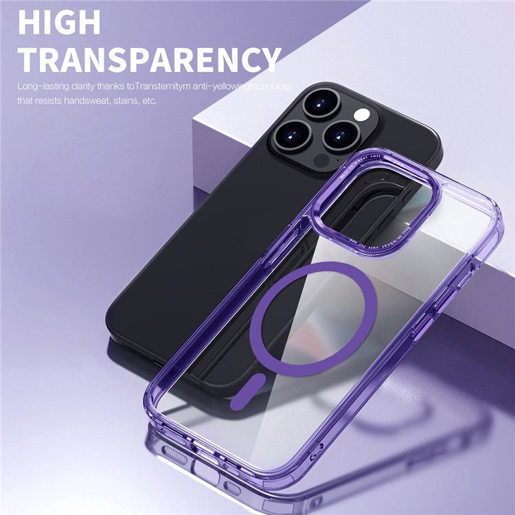 PC + TPU Magnetic Phone Case for iPhone 14 Pro , Transparent Phone Cover Compatible with MagSafe - Pink