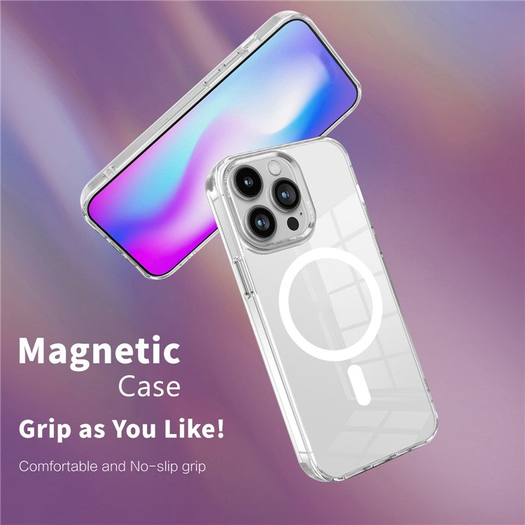 PC + TPU Magnetic Phone Case for iPhone 14 Pro , Transparent Phone Cover Compatible with MagSafe - Pink